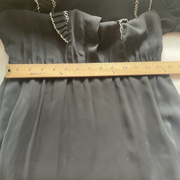 Vintage 70s Bonne Femme Paris Dress Junior 7 Black Ruffle Whimsigoth Sheer Fairy - Picture 8 of 11
